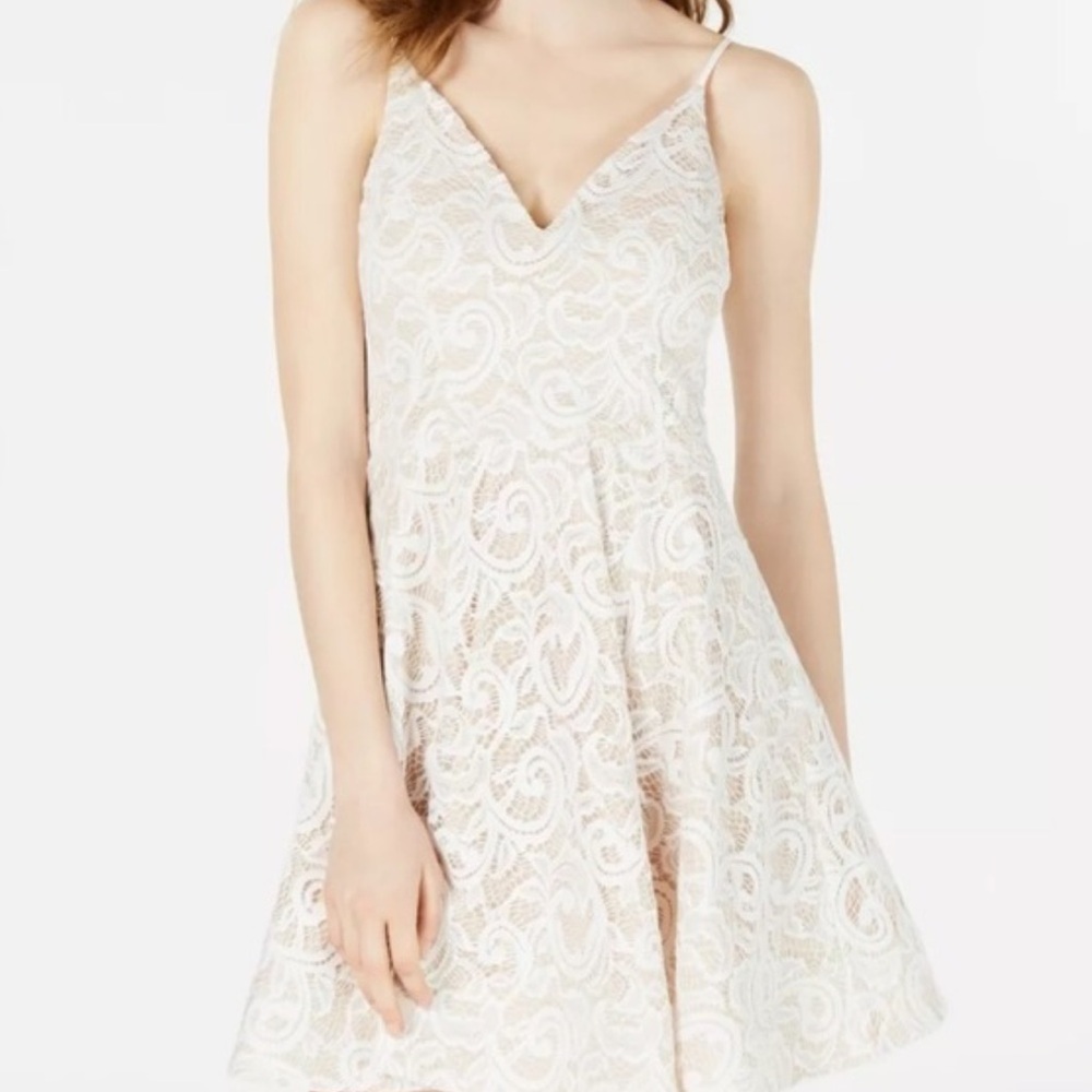 My Michelle Nude White Lace Dress Size 7
